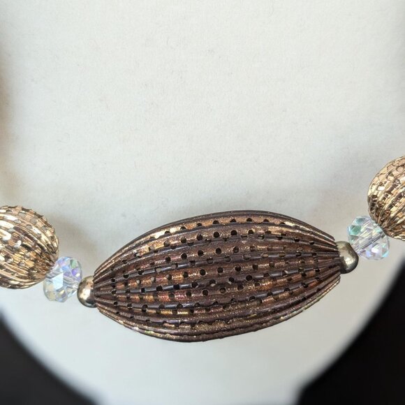 Vintage Gold Filigree Necklace, 1960s Conical Bead Link Chain - Picture 2 of 7